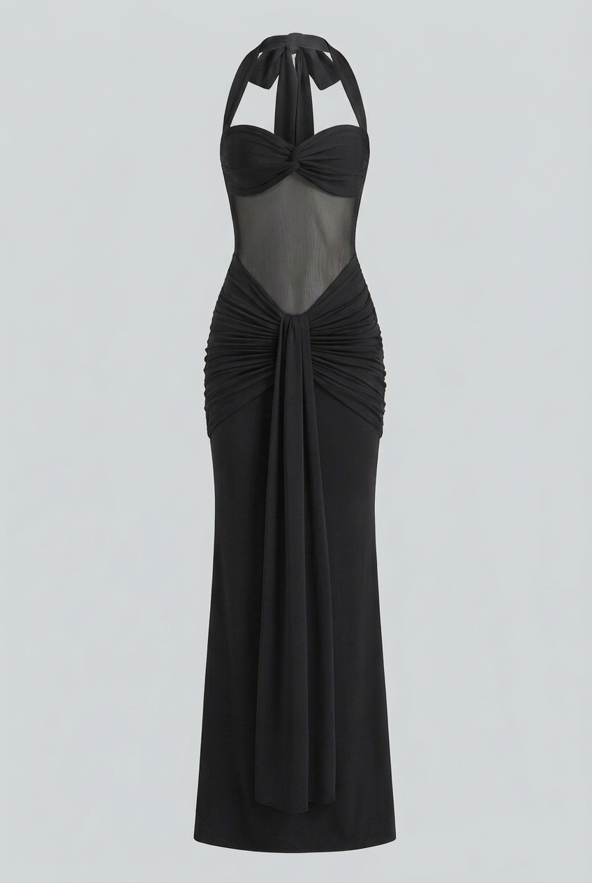 Luna | Black Halter Maxi Dress - ginlerie 0