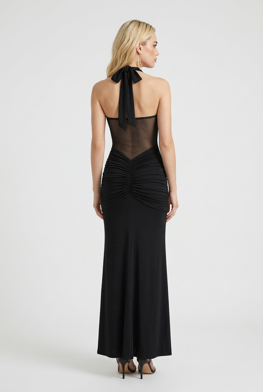 Luna | Black Halter Maxi Dress - ginlerie 4