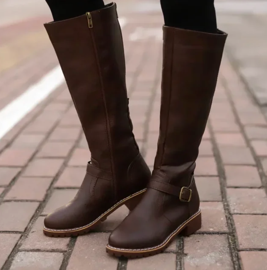 Luna | Black Knee High Boots with Buckle Strap - ginlerie 4