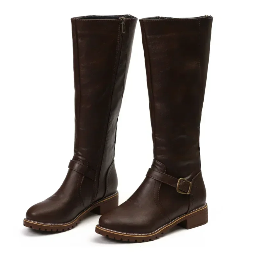 Luna | Black Knee High Boots with Buckle Strap - ginlerie 7