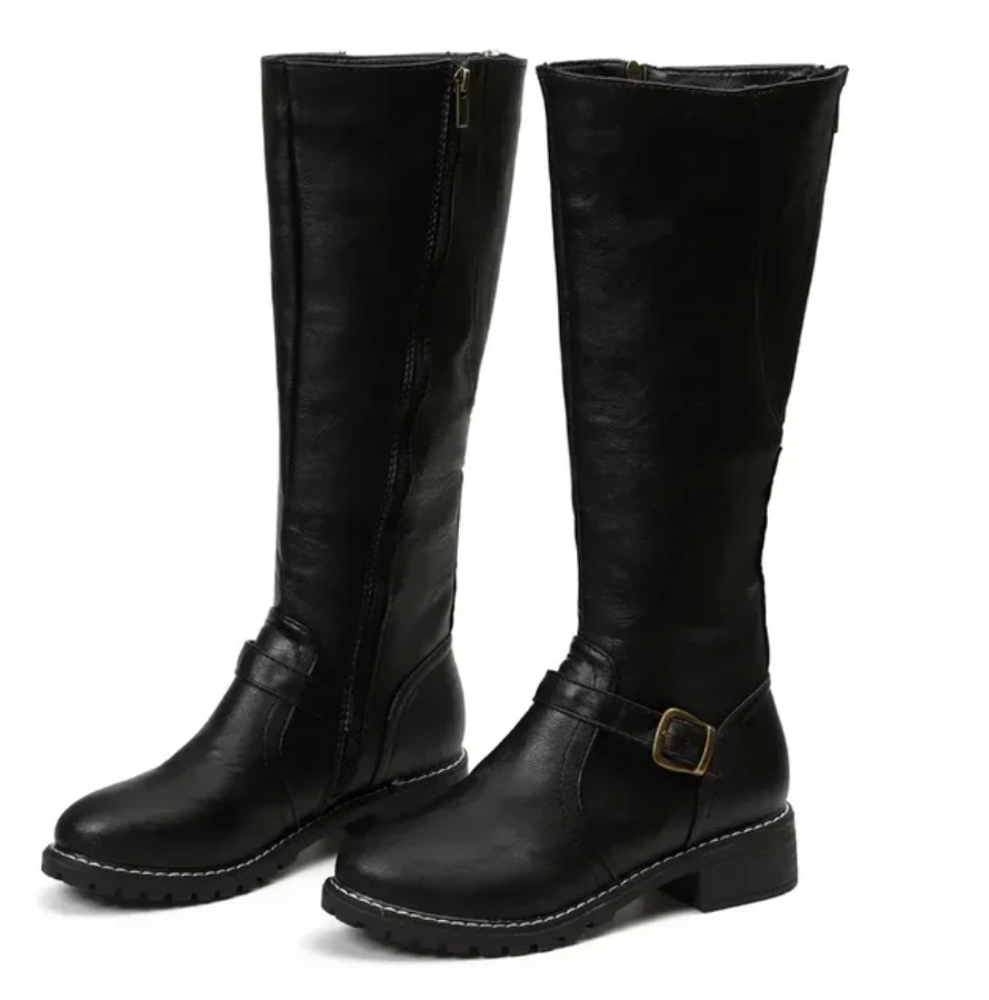 Luna | Black Knee High Boots with Buckle Strap - ginlerie 8