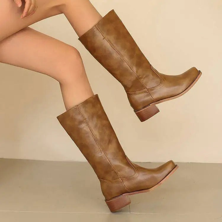 Luna | Black Knee High Boots with Stacked Heel - ginlerie 4