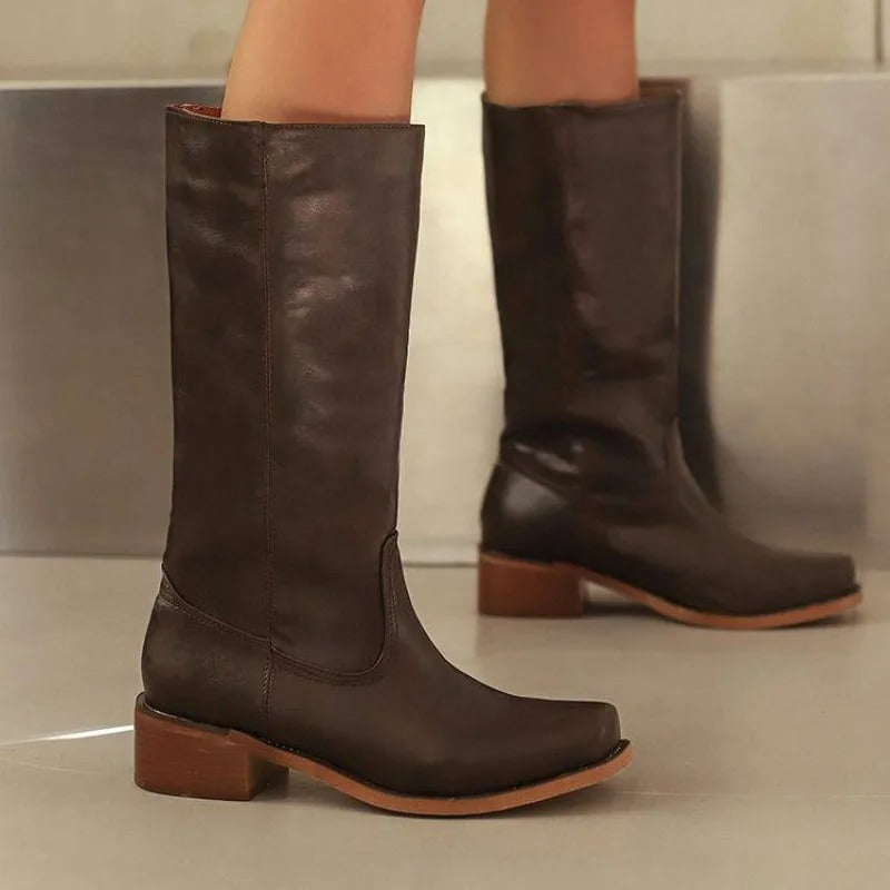 Luna | Black Knee High Boots with Stacked Heel - ginlerie 5