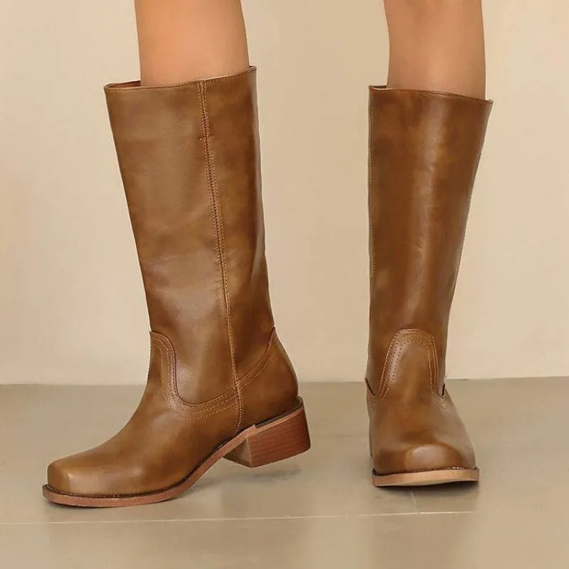 Luna | Black Knee High Boots with Stacked Heel - ginlerie 6