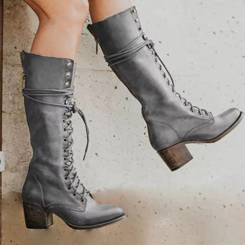 Luna | Black Knee High Lace-Up Boots - ginlerie 2