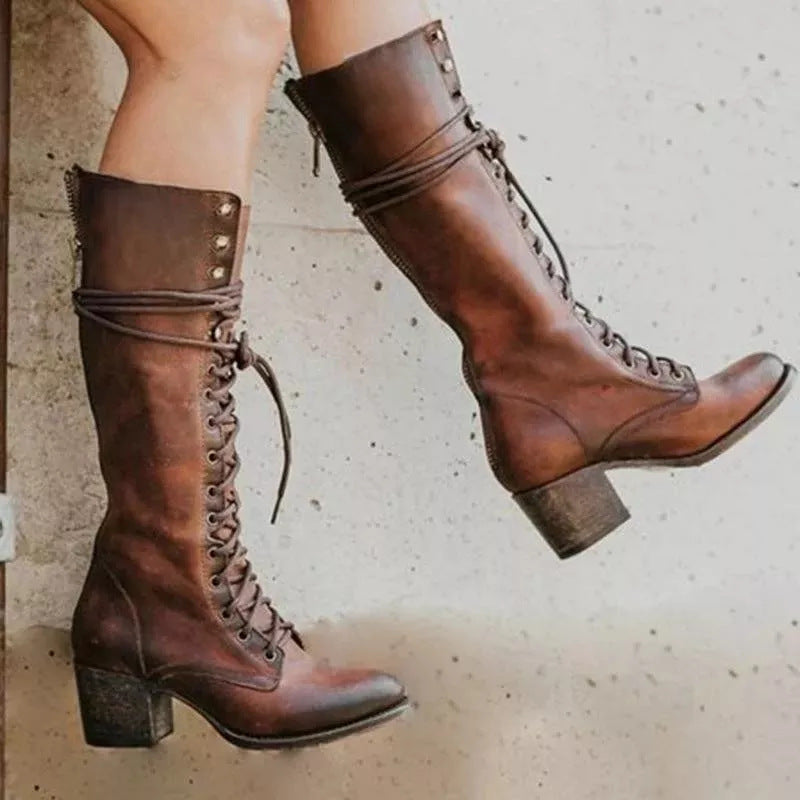 Luna | Black Knee High Lace-Up Boots - ginlerie 3