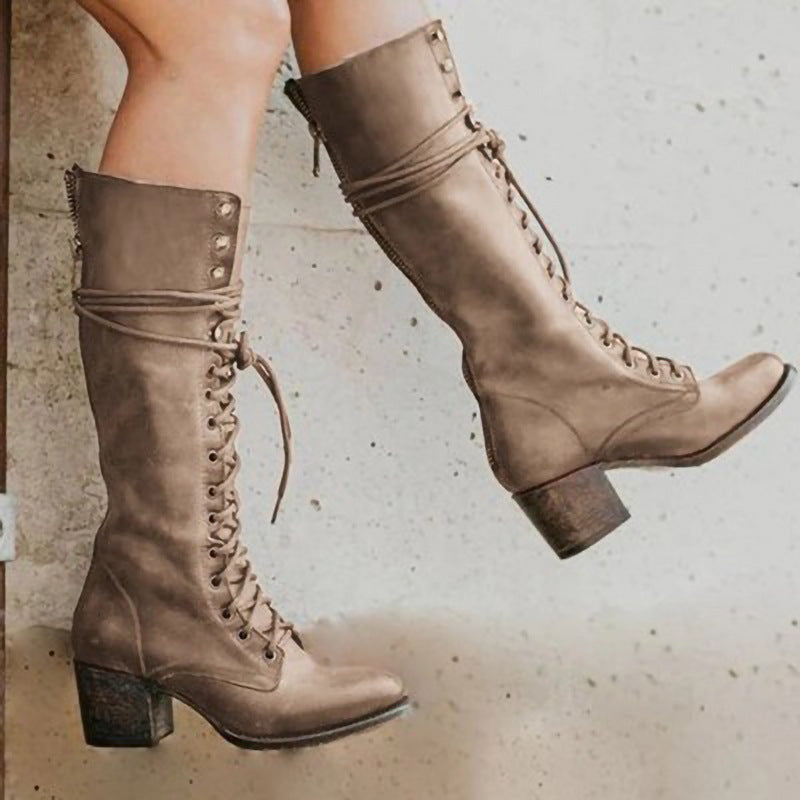 Luna | Black Knee High Lace-Up Boots - ginlerie 4