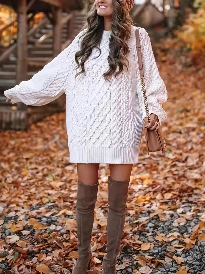 Luna | Cable Knit Sweater Dress - ginlerie 1