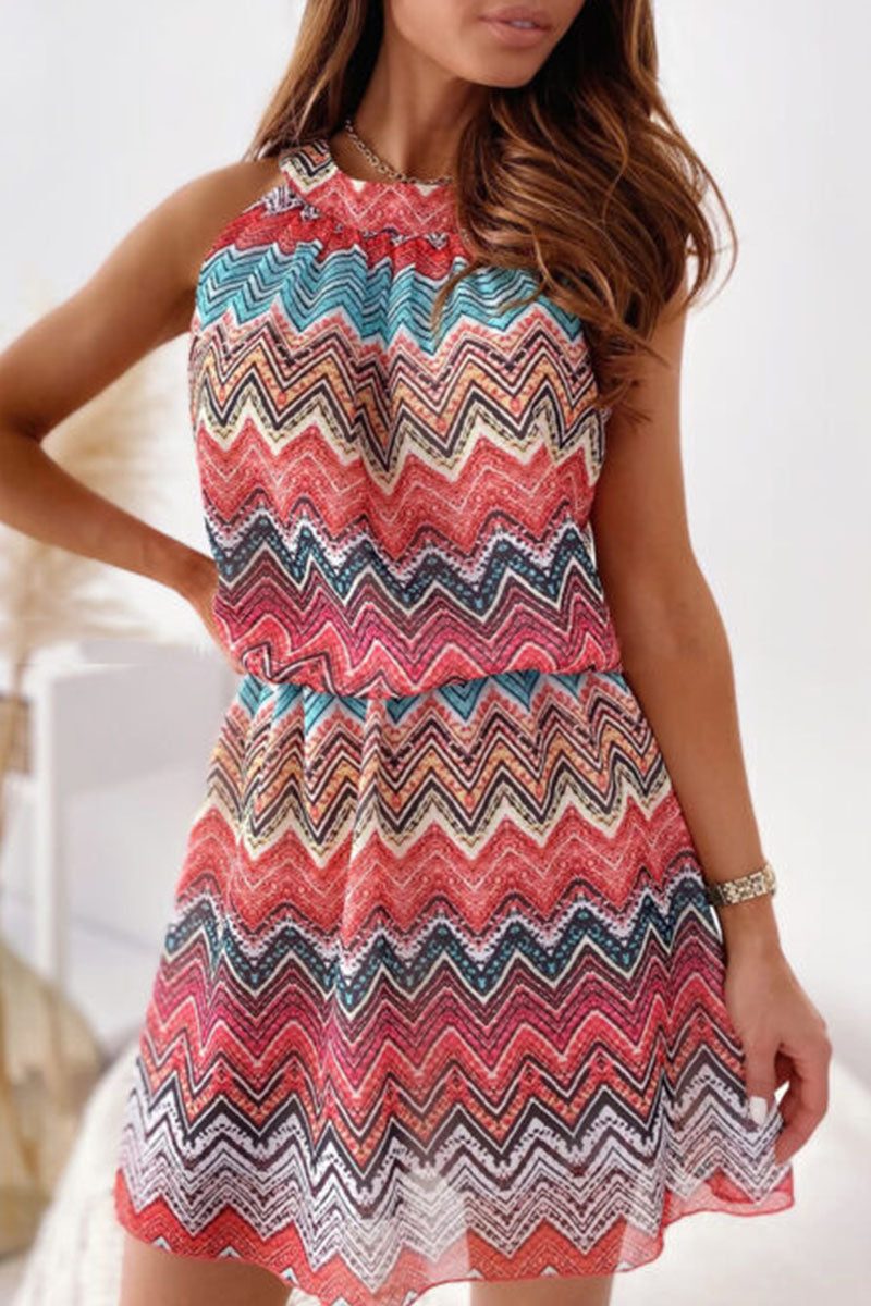 Luna | Chevron Pattern A-Line Summer Dress - ginlerie 5