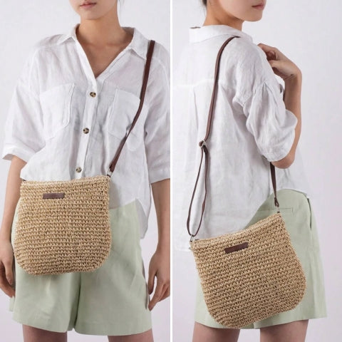 Luna | Chic Beige Straw Shoulder Bag - ginlerie 1