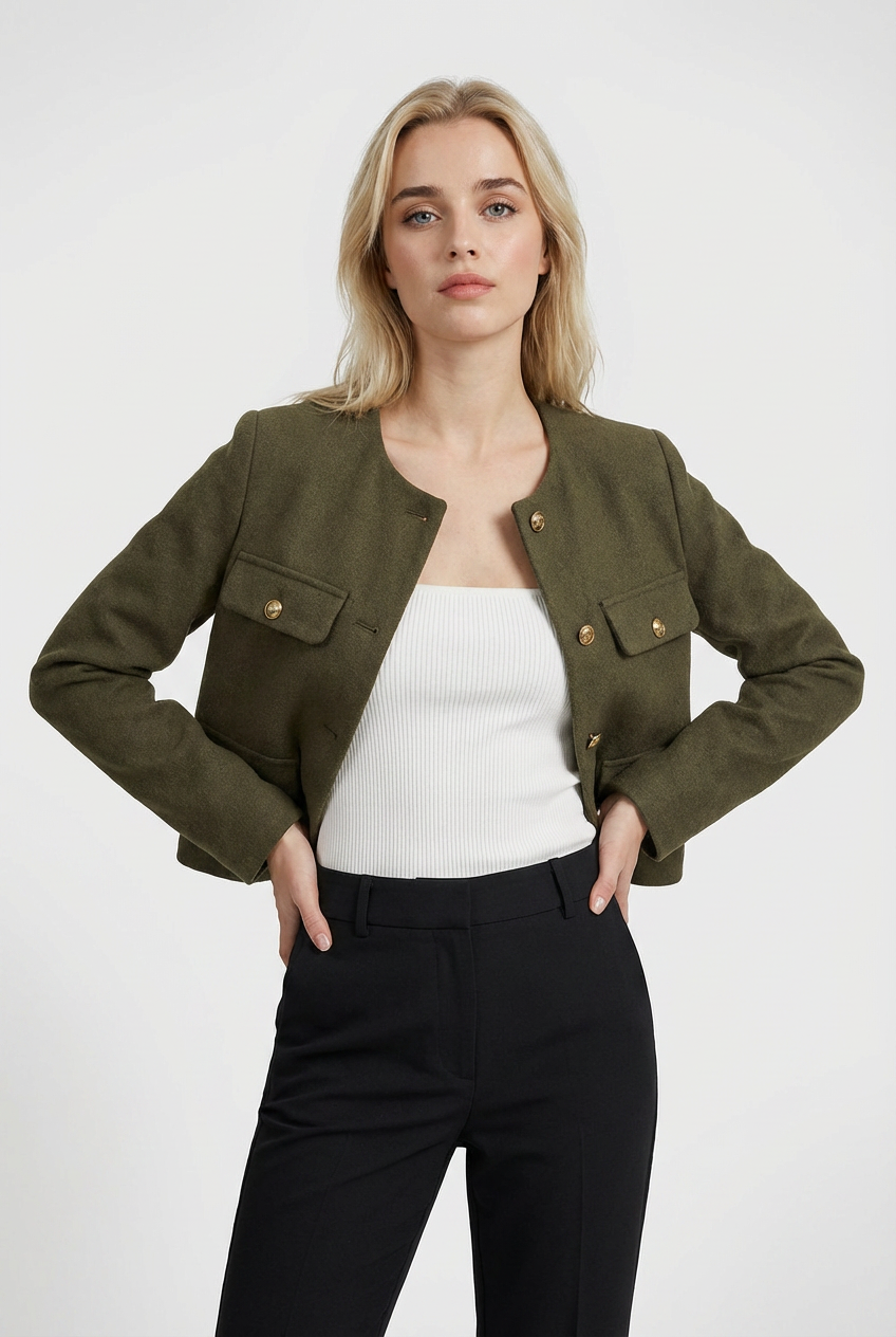 Luna | Chic Olive Green Short Jacket - ginlerie 0