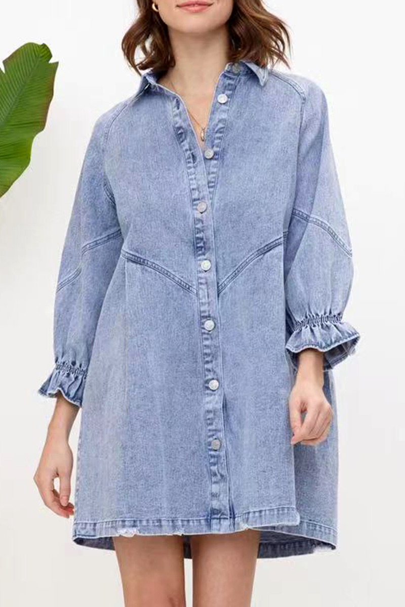 Luna | Denim Button Down Shirt Dress - ginlerie 1