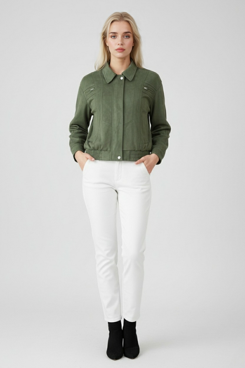 Luna | Elegant Green Bomber Jacket - ginlerie 2