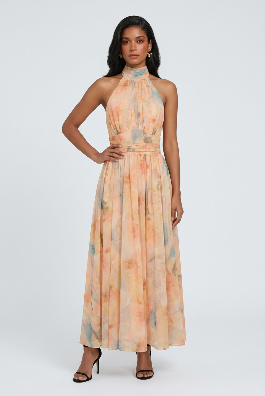 Luna | Elegant Halterneck Maxi Dress - ginlerie 2