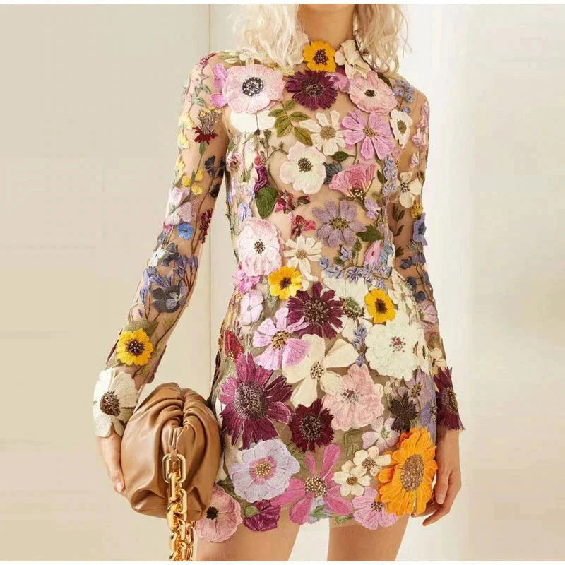 Luna | Floral Embroidered Mini Dress - ginlerie 0