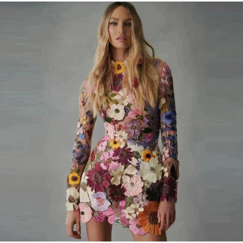 Luna | Floral Embroidered Mini Dress - ginlerie 1