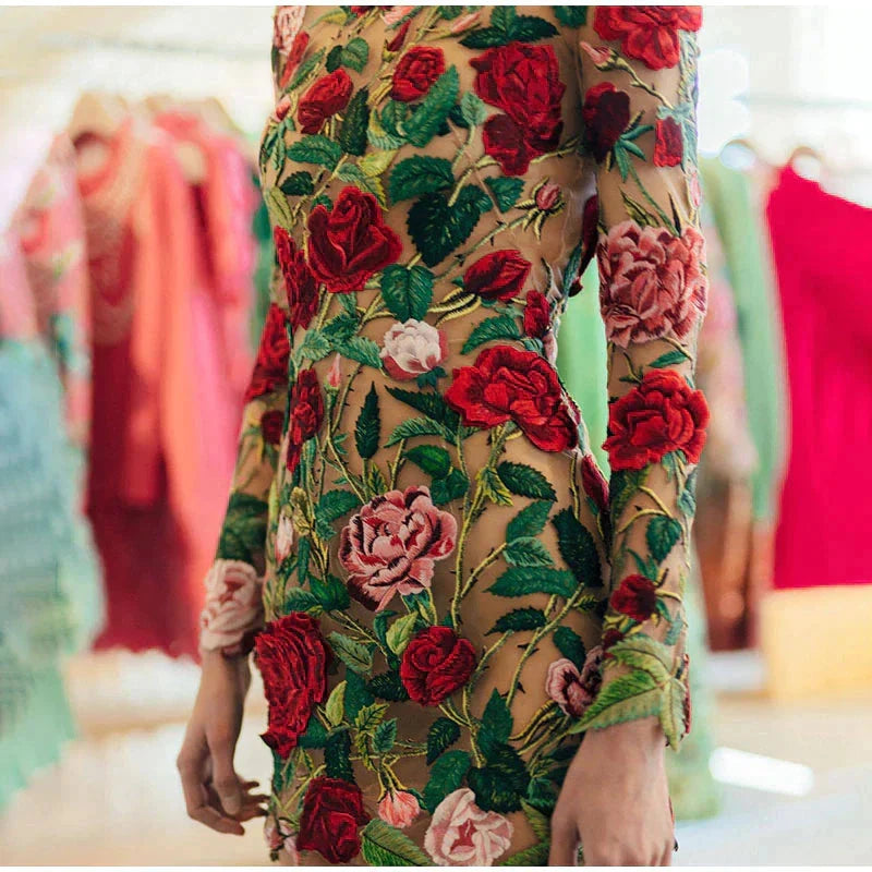 Luna | Floral Embroidered Mini Dress - ginlerie 4