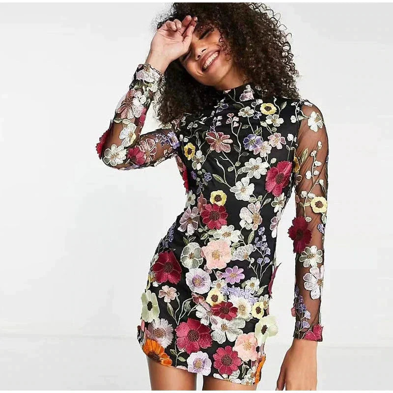 Luna | Floral Embroidered Mini Dress - ginlerie 6