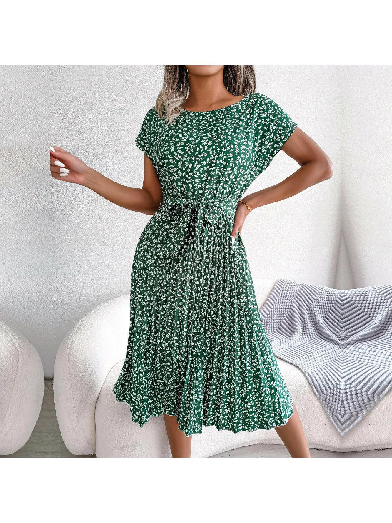 Luna | Floral Pleated Midi Dress - ginlerie 1