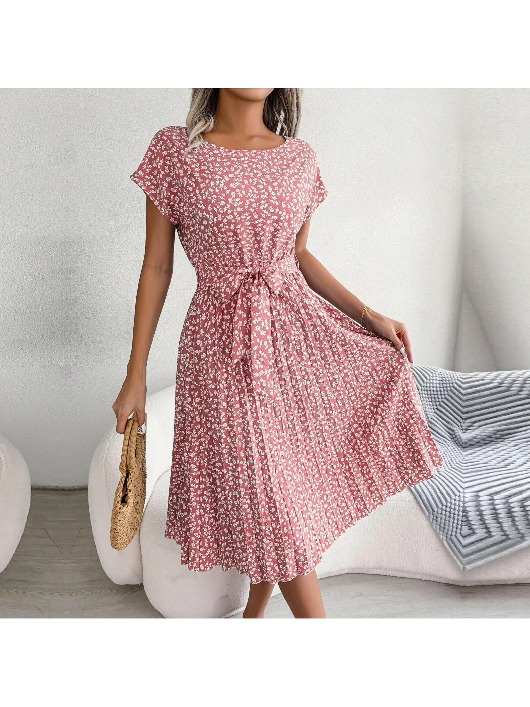 Luna | Floral Pleated Midi Dress - ginlerie 4