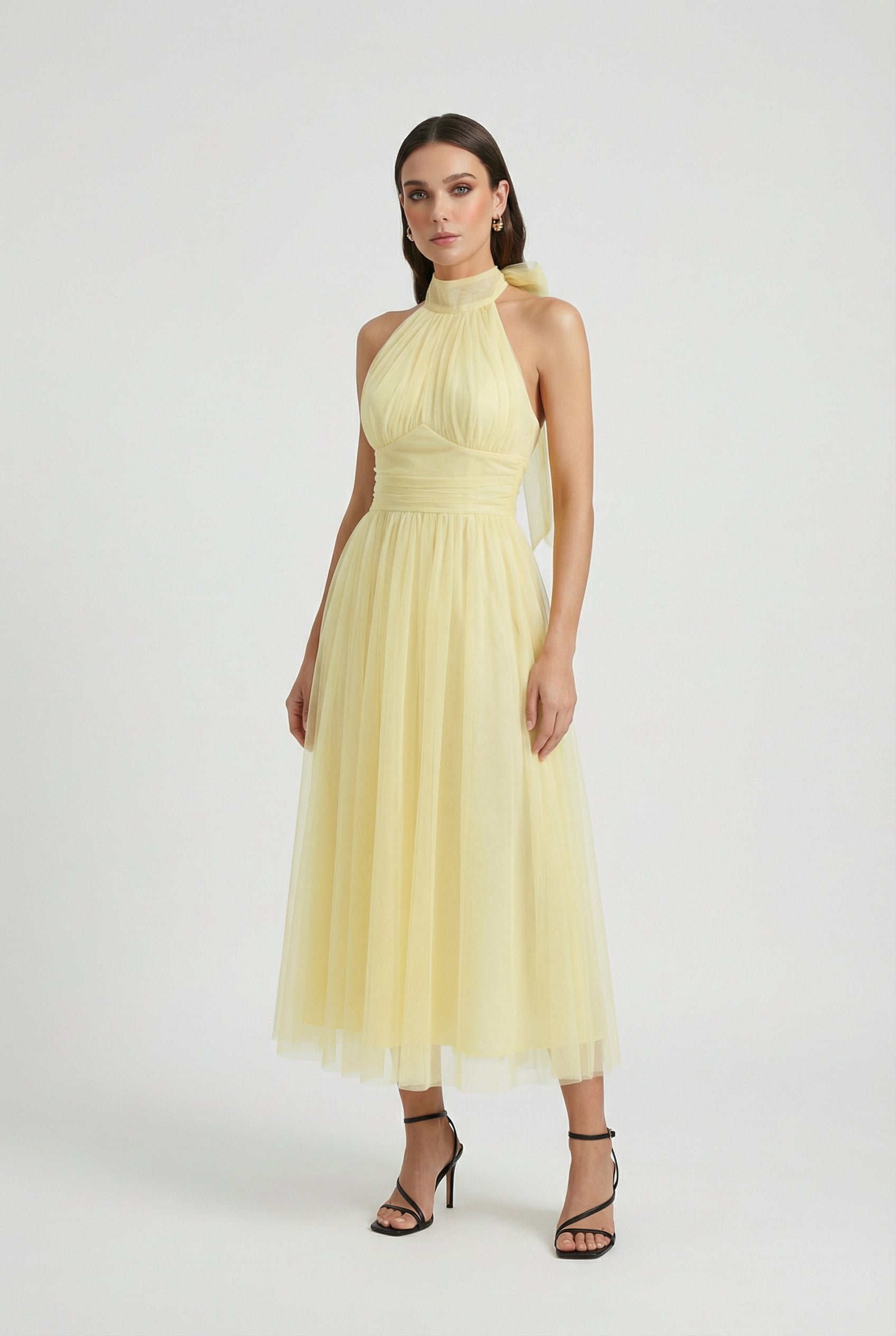 Luna | High Neck Satin Midi Dress - ginlerie 2