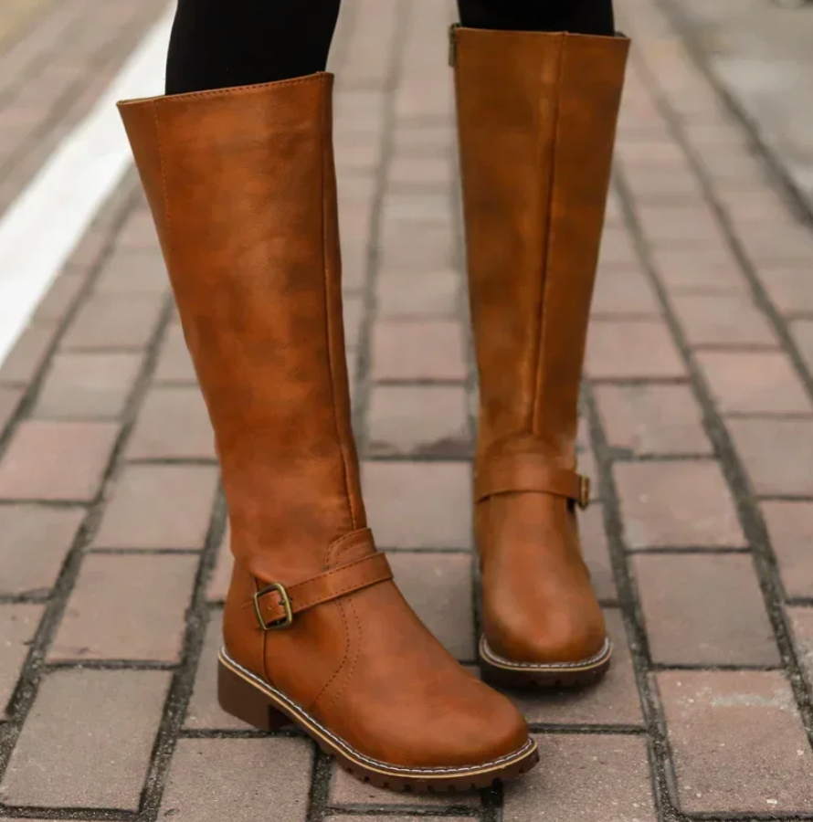Luna | Knee High Boots with Side Zipper and Buckle Strap - ginlerie 3