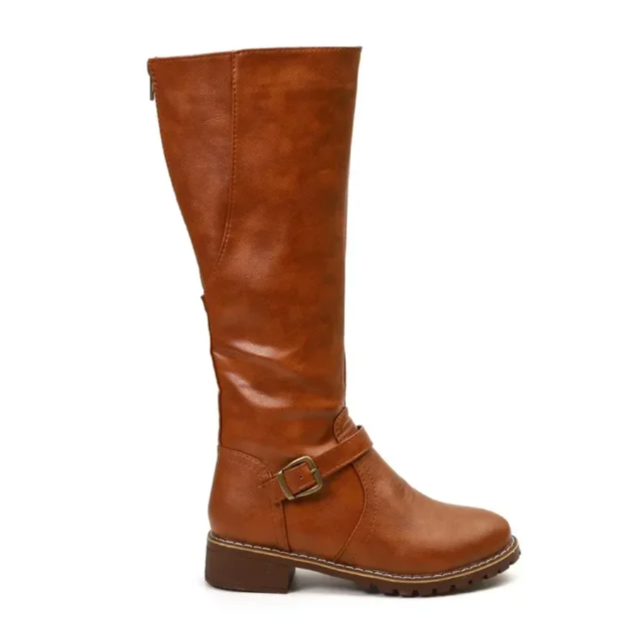 Luna | Knee High Boots with Side Zipper and Buckle Strap - ginlerie 6