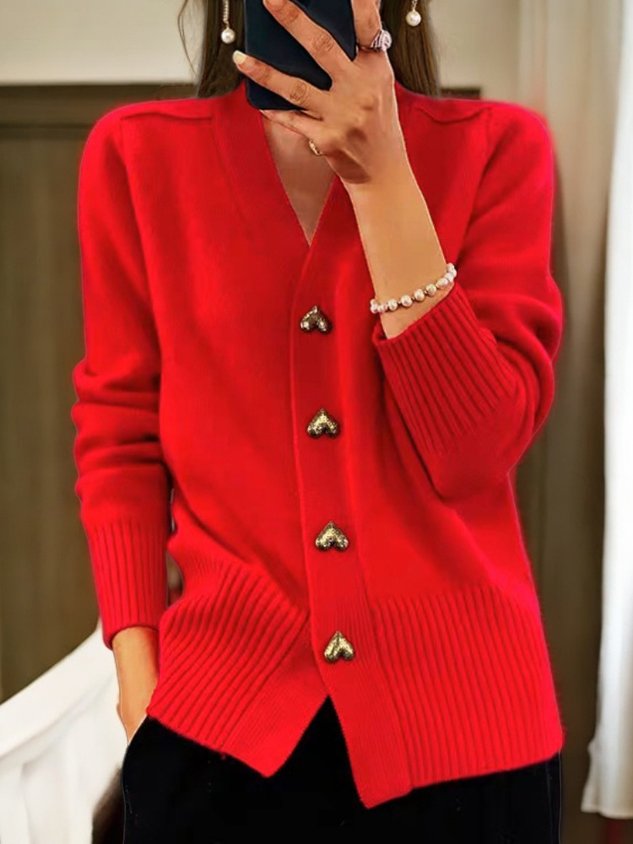 Luna | Long Cardigan Sweater with Heart Buttons - ginlerie 3