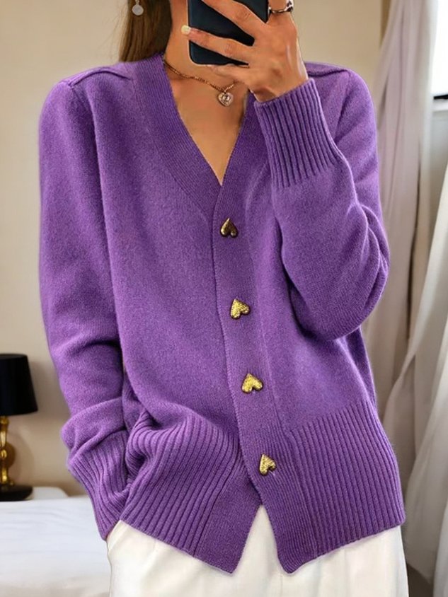 Luna | Long Cardigan Sweater with Heart Buttons - ginlerie 4