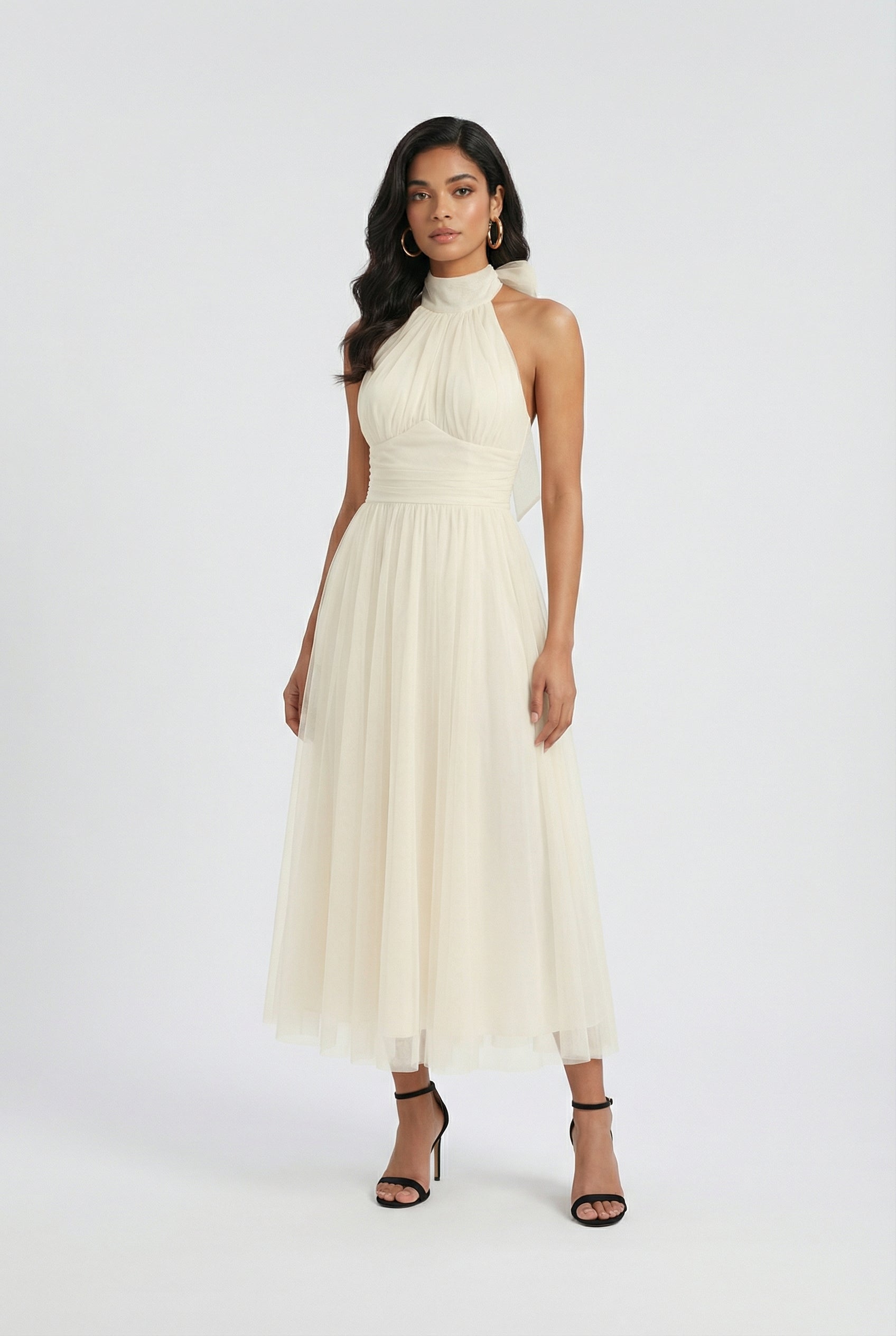 Luna | Long Sleeve Satin Midi Dress - ginlerie 2