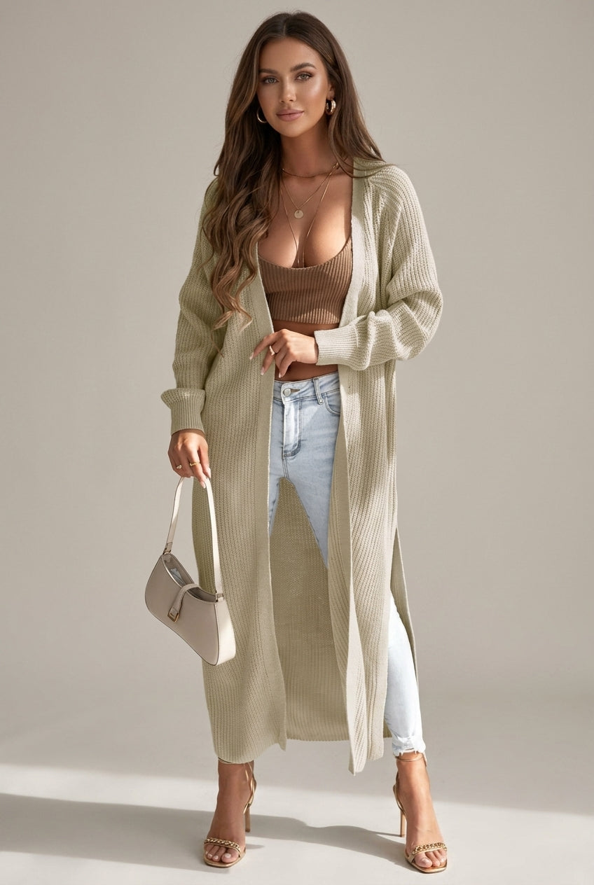 Luna | Long Waffle Knit Cardigan Sweater - ginlerie 0