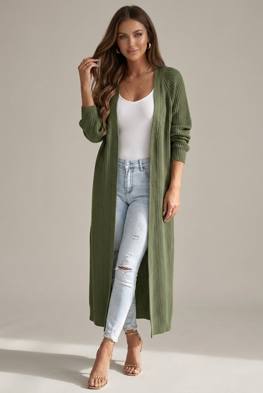 Luna | Long Waffle Knit Cardigan Sweater - ginlerie 5