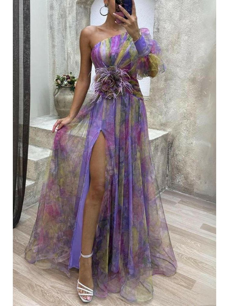 Luna | One-Shoulder Floral Maxi Dress - ginlerie 0