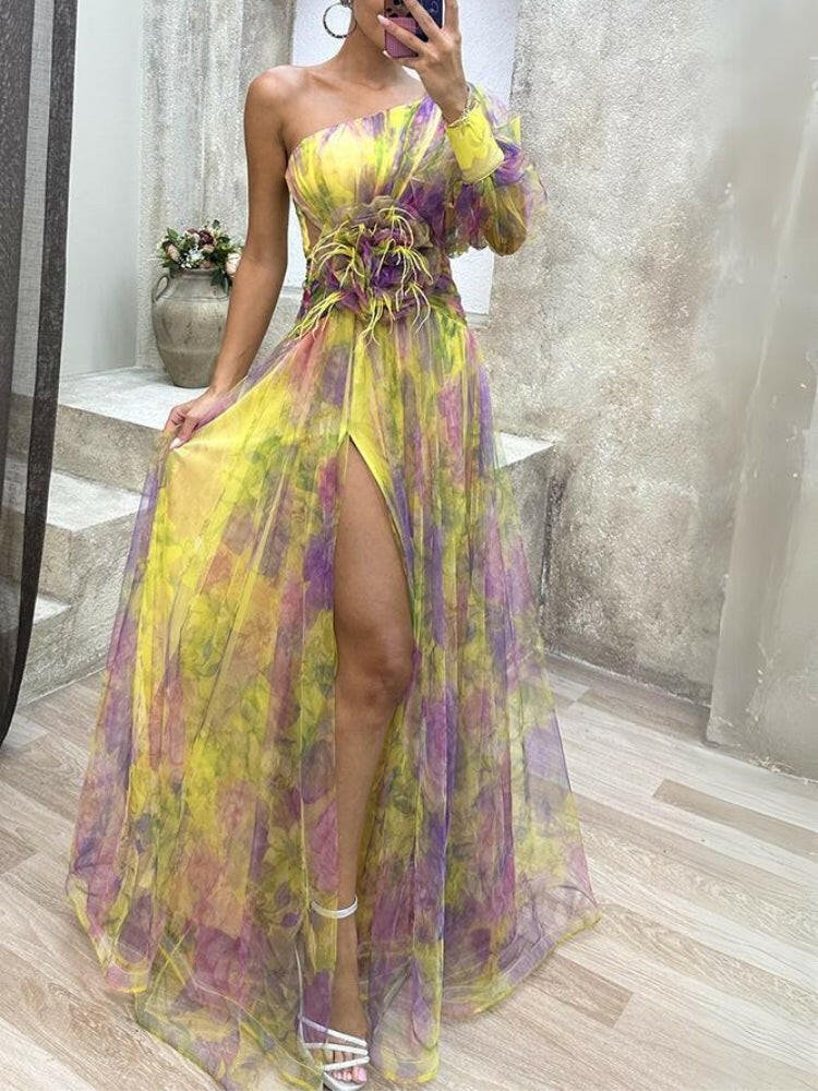 Luna | One-Shoulder Floral Maxi Dress - ginlerie 10