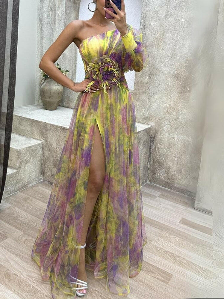 Luna | One-Shoulder Floral Maxi Dress - ginlerie 2