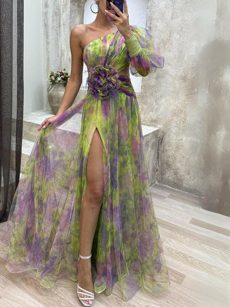 Luna | One-Shoulder Floral Maxi Dress - ginlerie 4