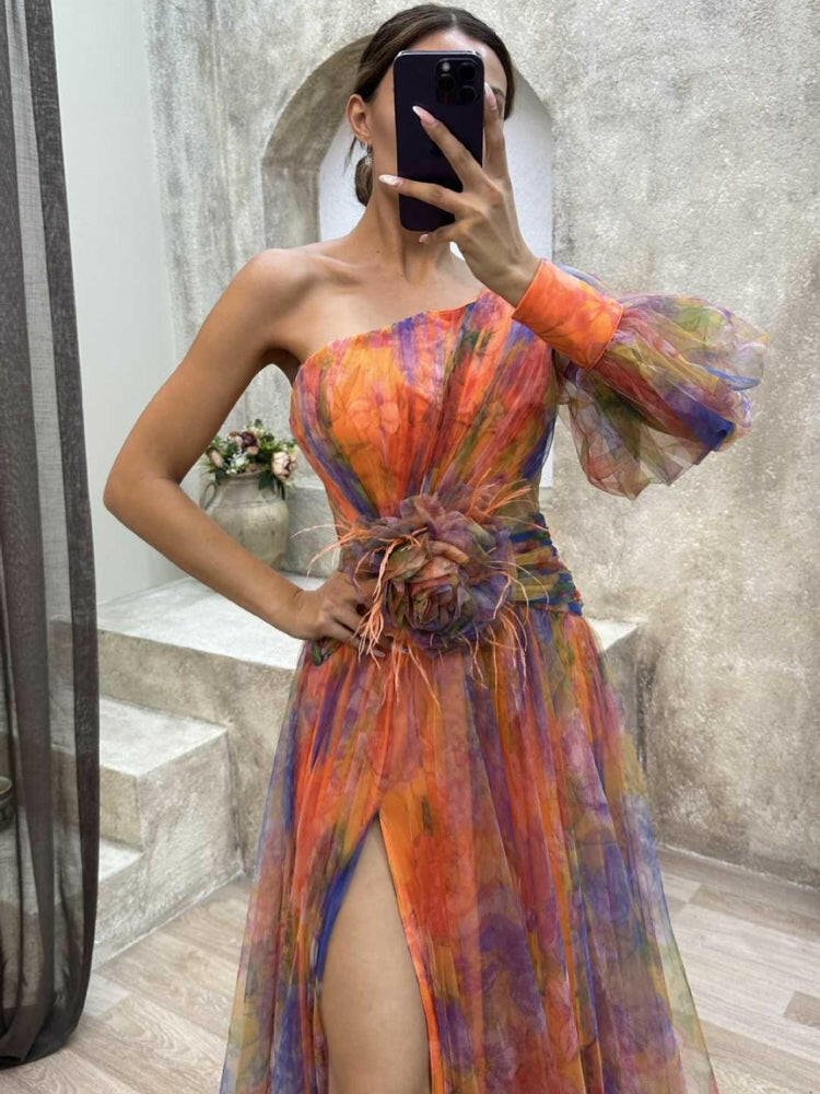 Luna | One-Shoulder Floral Maxi Dress - ginlerie 7