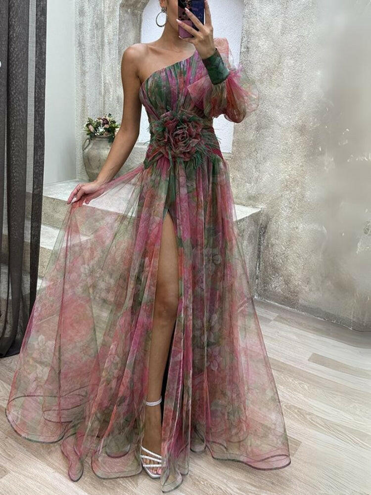 Luna | One-Shoulder Floral Maxi Dress - ginlerie 9