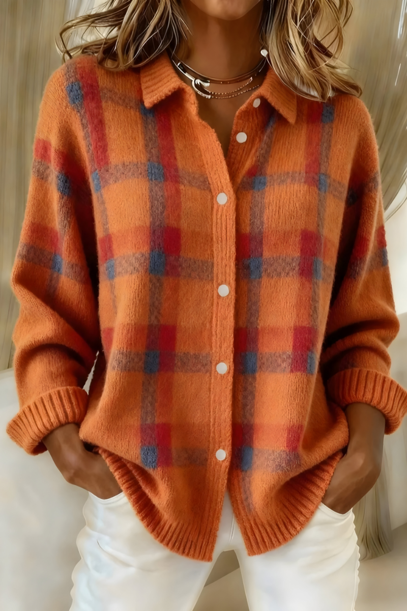 Luna | Oversized Plaid Cardigan Sweater - ginlerie 0