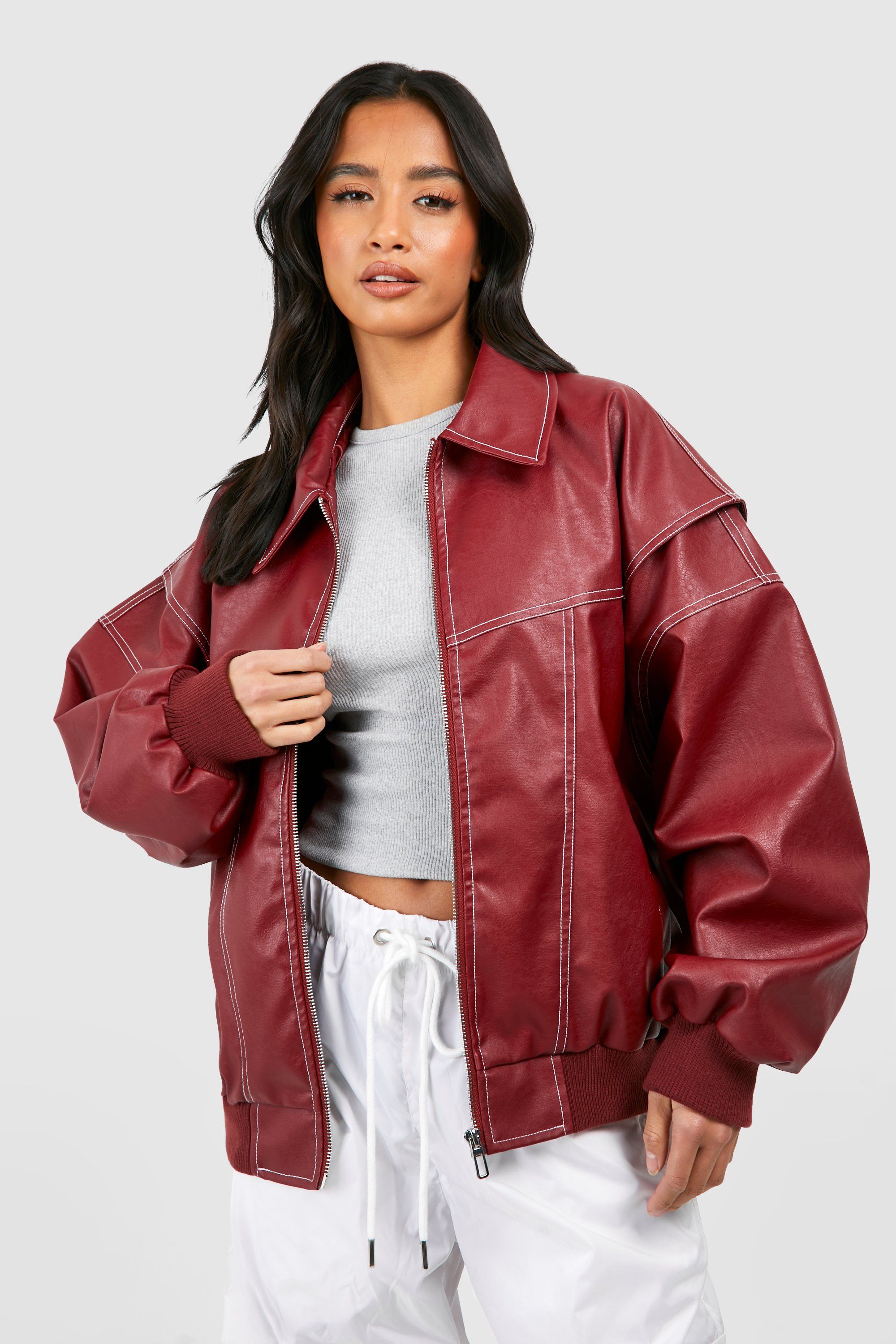 Luna | Oversized Vegan Leather Bomber Jacket - ginlerie 0