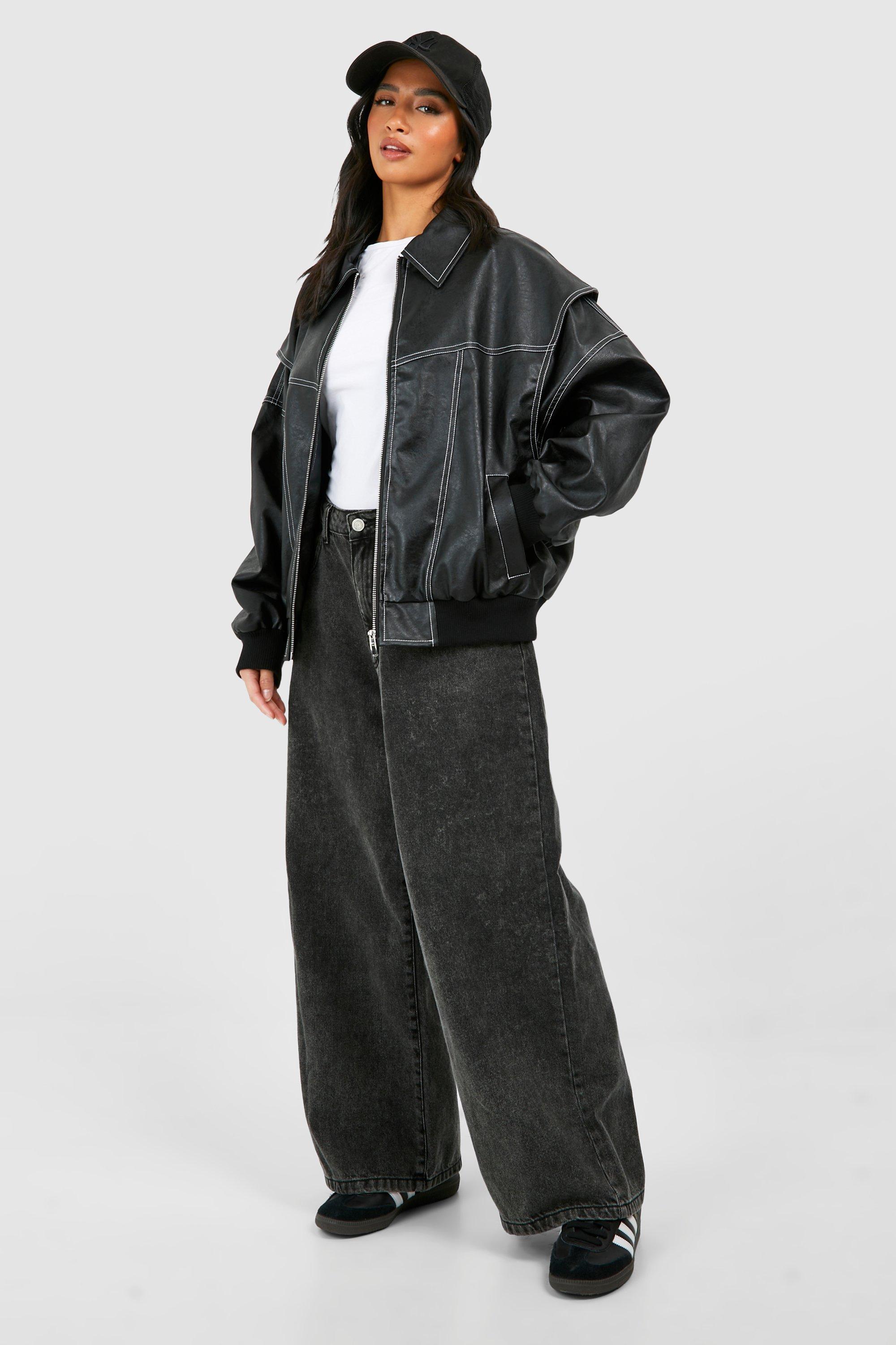 Luna | Oversized Vegan Leather Bomber Jacket - ginlerie 5