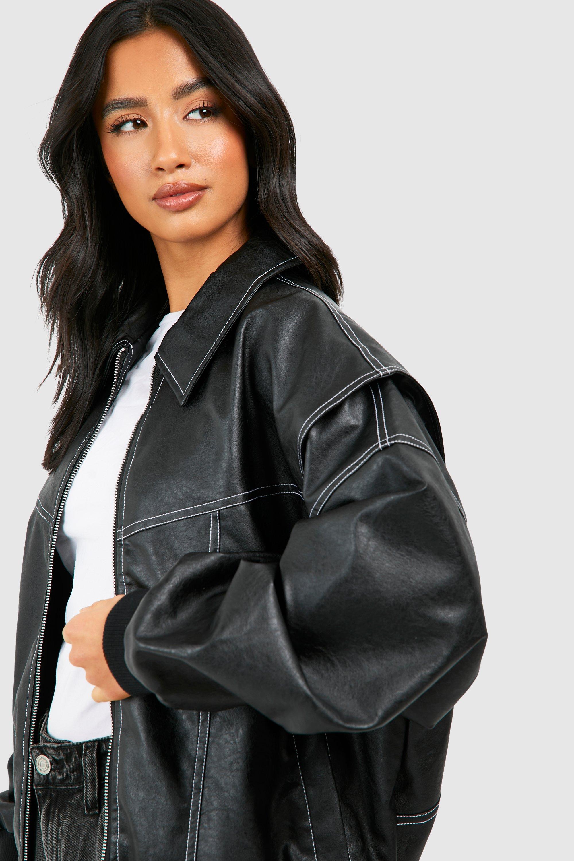 Luna | Oversized Vegan Leather Bomber Jacket - ginlerie 6