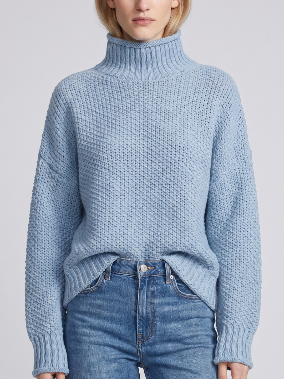 Luna | Oversized Waffle-Knit Turtleneck Sweater - ginlerie 1