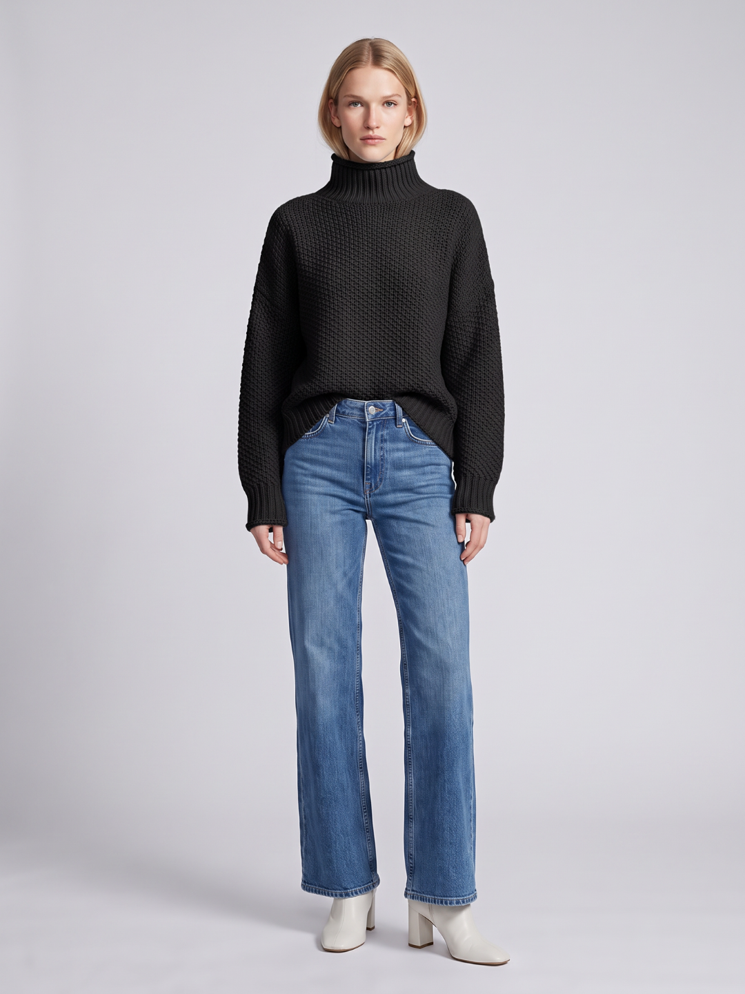 Luna | Oversized Waffle-Knit Turtleneck Sweater - ginlerie 2