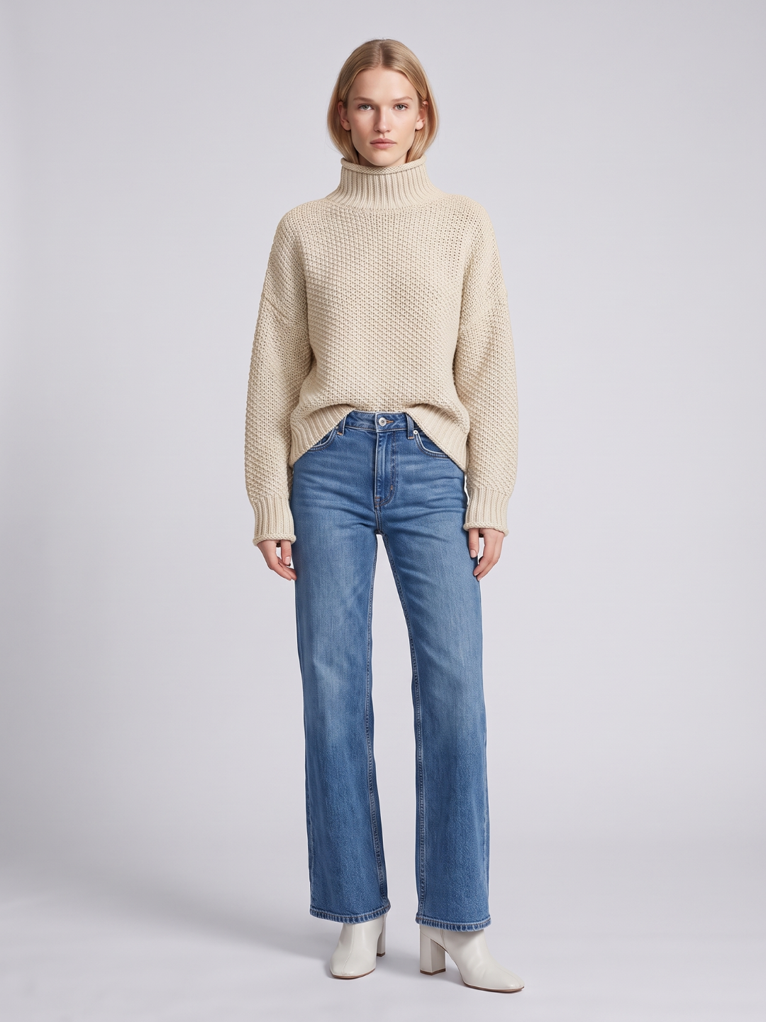 Luna | Oversized Waffle-Knit Turtleneck Sweater - ginlerie 3