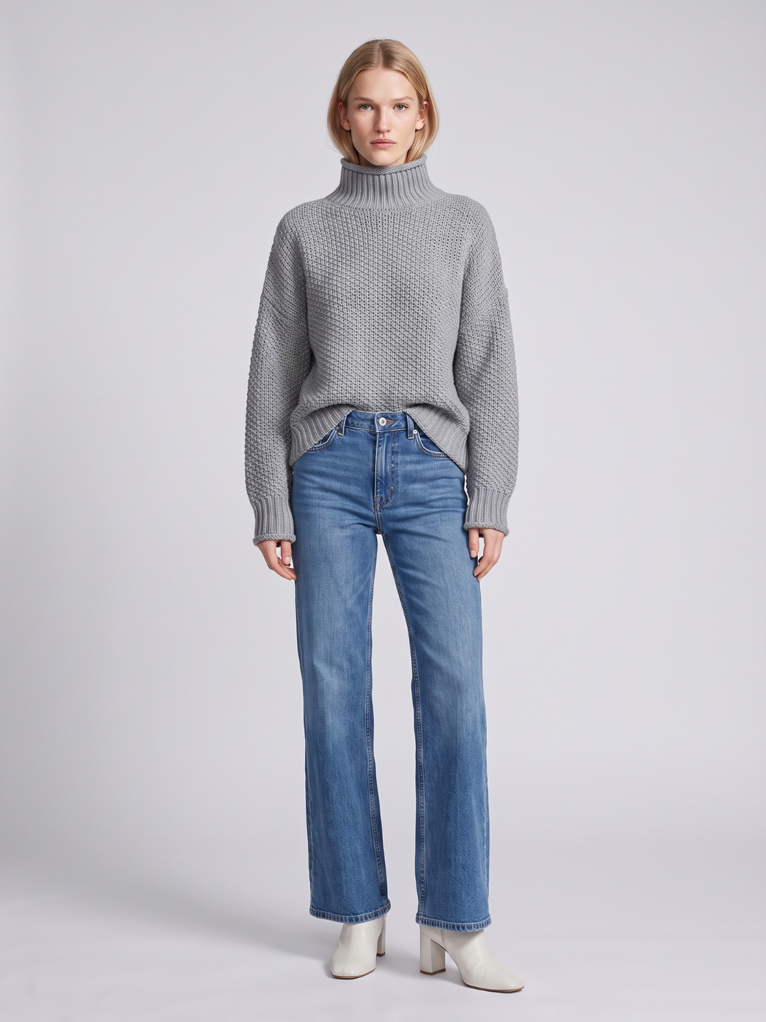 Luna | Oversized Waffle-Knit Turtleneck Sweater - ginlerie 4