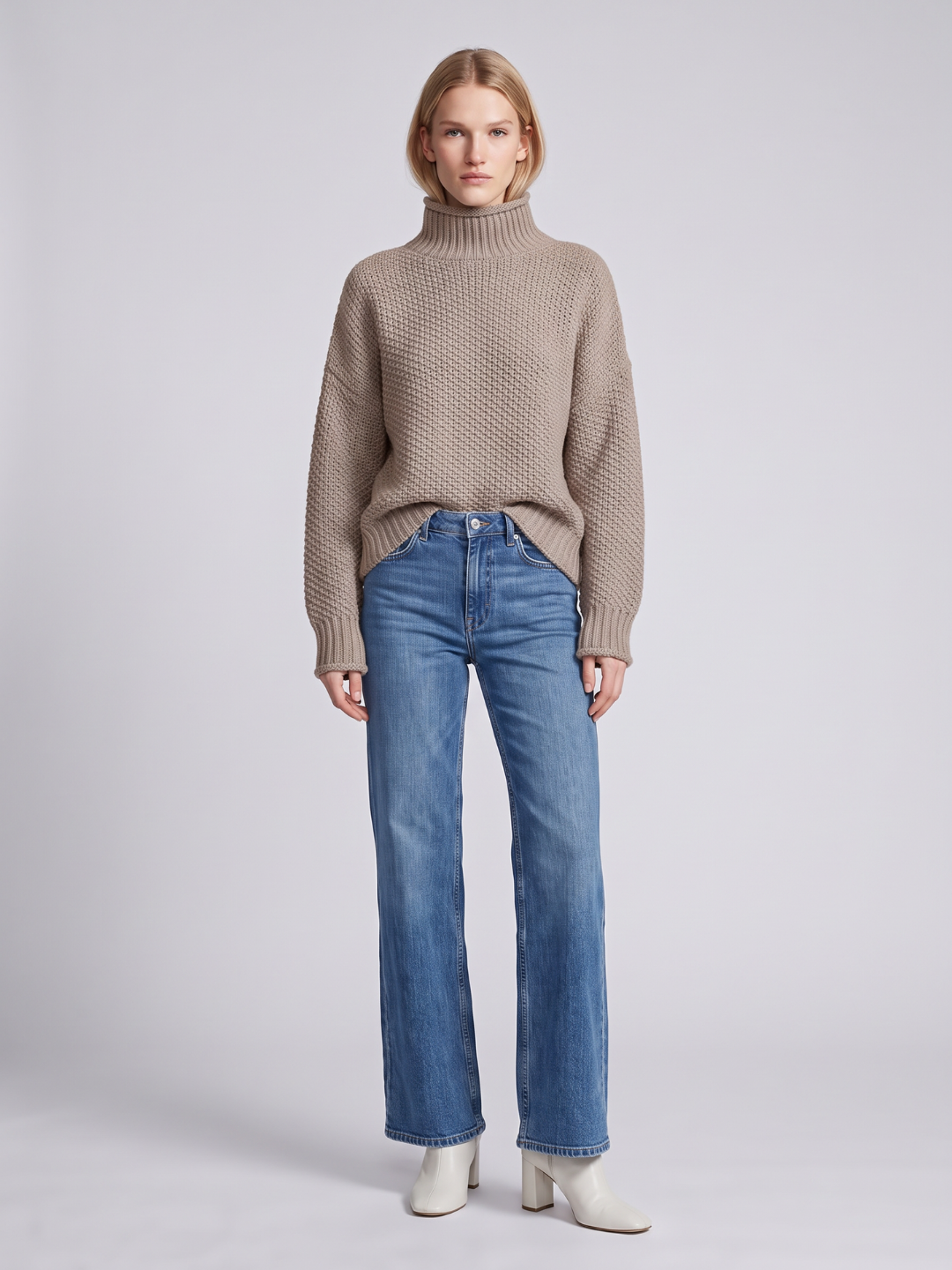 Luna | Oversized Waffle-Knit Turtleneck Sweater - ginlerie 9