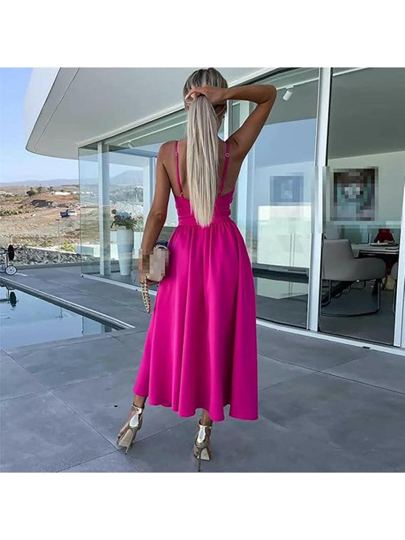 Luna | Pink Satin Midi Dress - ginlerie 2