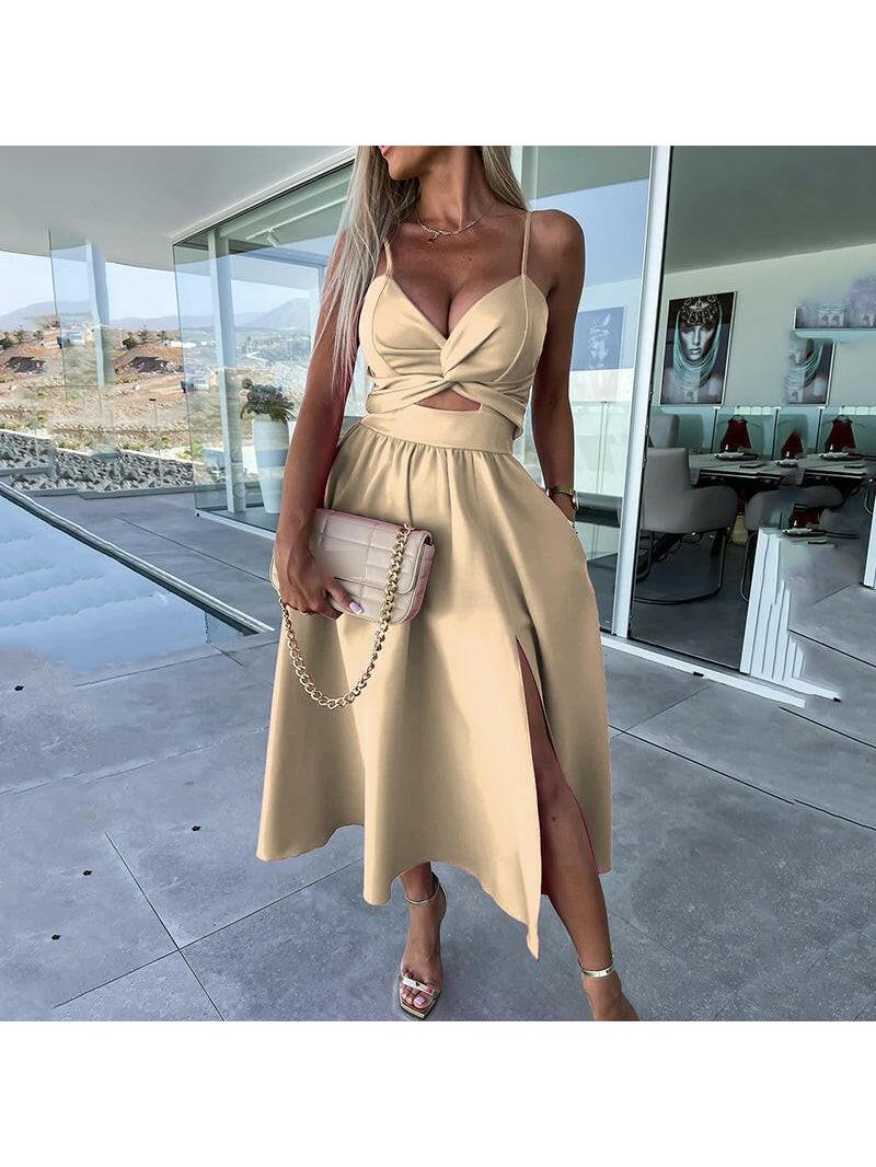 Luna | Pink Satin Midi Dress - ginlerie 5