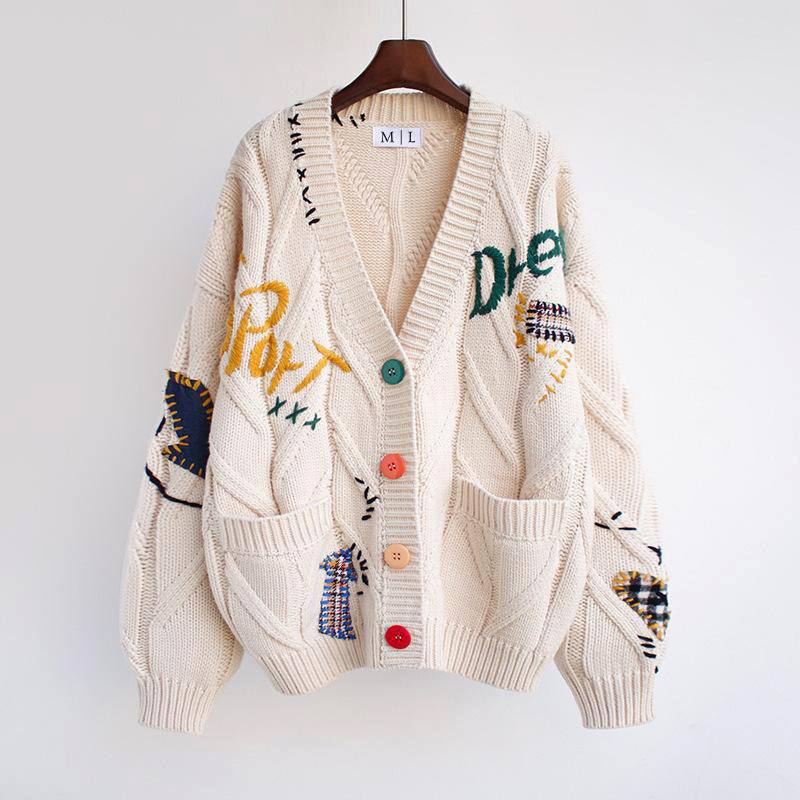 Luna | Retro Patchwork Cardigan Sweater - ginlerie 1